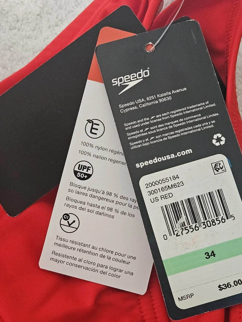 Speedo PowerFlex Eco Size 34 Red Boys Mens Swim Trunks with Elastic Drawstring